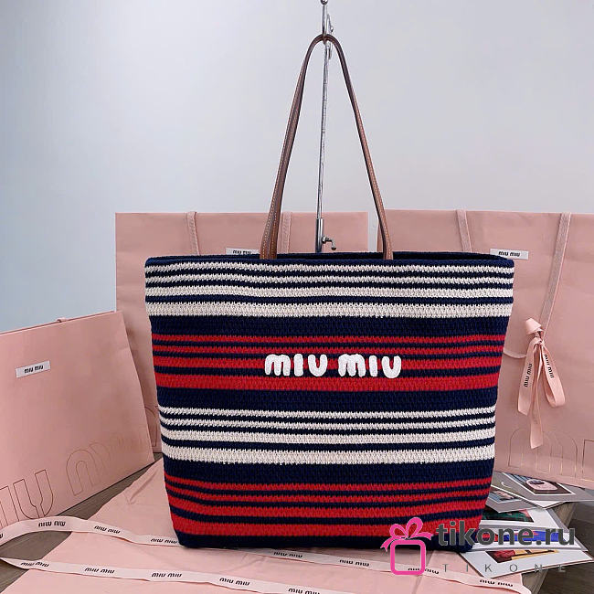 Miumiu Raffia-Effect Woven Tote Bag 17941 - 40x34x16cm - 1