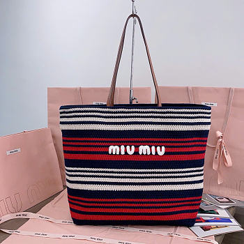 Miumiu Raffia-Effect Woven Tote Bag 17941 - 40x34x16cm
