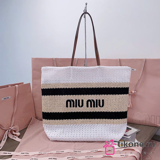 Miumiu Raffia-Effect Woven Tote Bag 17944 - 40x34x16cm - 1