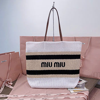 Miumiu Raffia-Effect Woven Tote Bag 17944 - 40x34x16cm