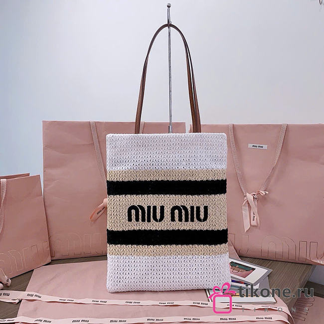 Miumiu Raffia-Effect Woven Tote Bag 17944 - 41x32cm - 1