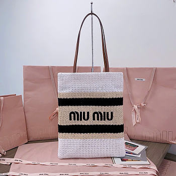 Miumiu Raffia-Effect Woven Tote Bag 17944 - 41x32cm