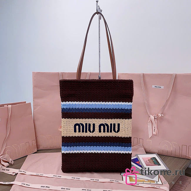 Miumiu Raffia-Effect Woven Tote Bag 17945 - 41x32cm - 1