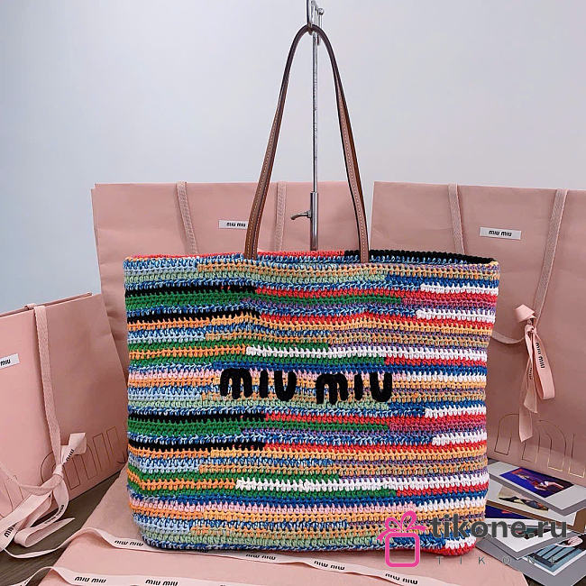 Miumiu Raffia-Effect Woven Tote Bag 17942 - 40x34x16cm - 1