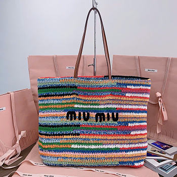 Miumiu Raffia-Effect Woven Tote Bag 17942 - 40x34x16cm
