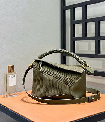 Loewe Small Puzzle Bag in Suede Autumn Green - 24x16.5x10.5cm
