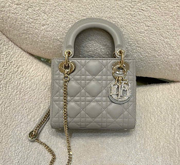 Mini Lady Dior Bag Gray Cannage Lambskin - 17x15x7cm