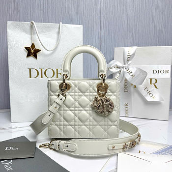 Small Lady Dior My ABCDior Bag White Cannage Lambskin - 20x18x8cm