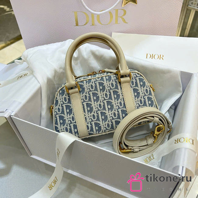 D-Vibe East-West Nano Bag Blue Dior Oblique Chambray with Raffia Effect and Light Biscuit Smooth Calfskin - 20.5x12x7cm - 1