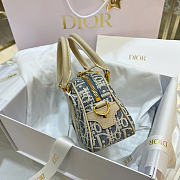 D-Vibe East-West Nano Bag Blue Dior Oblique Chambray with Raffia Effect and Light Biscuit Smooth Calfskin - 20.5x12x7cm - 6