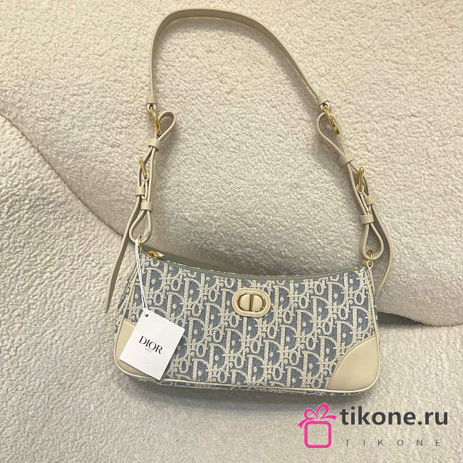30 Montaigne Wanderlust Mini Bag Blue Dior Oblique Chambray with Raffia Effect and Light Biscuit Smooth Calfskin - 26x12x7cm - 1