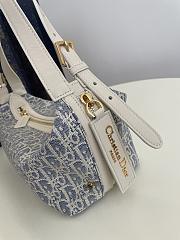 Dior Small D-Journey Bag Blue Dior Oblique Chambray with Raffia Effect and Light Biscuit Smooth Calfskin - 25.5x14.5x14cm  - 4