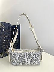 Dior Small D-Journey Bag Blue Dior Oblique Chambray with Raffia Effect and Light Biscuit Smooth Calfskin - 25.5x14.5x14cm  - 5
