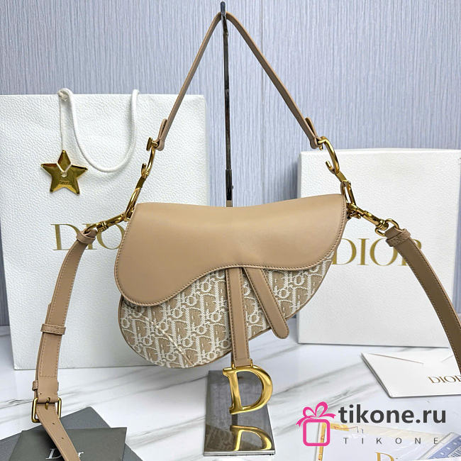 Dior Saddle Bag with Strap Dior Oblique Jacquard and Natural Smooth Calfskin - 25.5x20x6.5cm - 1