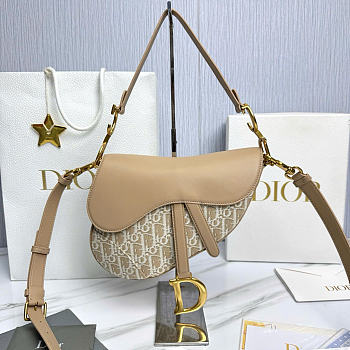 Dior Saddle Bag with Strap Dior Oblique Jacquard and Natural Smooth Calfskin - 25.5x20x6.5cm