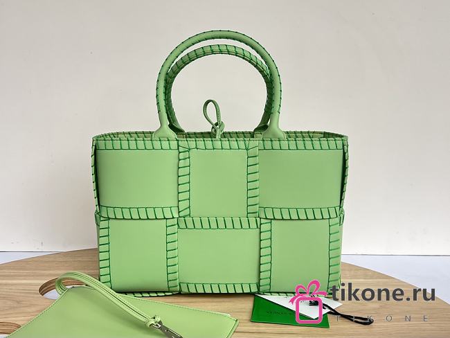 Bottega Veneta Small Intrecciato Topstitch Leather Tote In Green - 30x20x11.5cm - 1