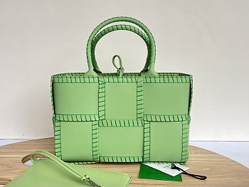 Bottega Veneta Small Intrecciato Topstitch Leather Tote In Green - 30x20x11.5cm