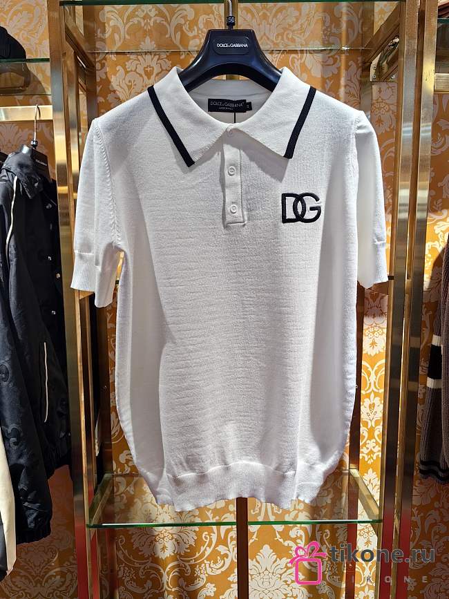 Dolce&Gabbana Pique Polo Shirt with DG Logo in White  - 1