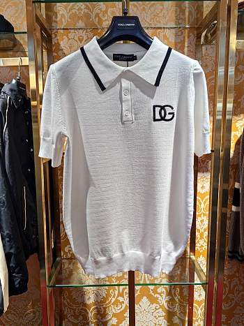 Dolce&Gabbana Pique Polo Shirt with DG Logo in White 