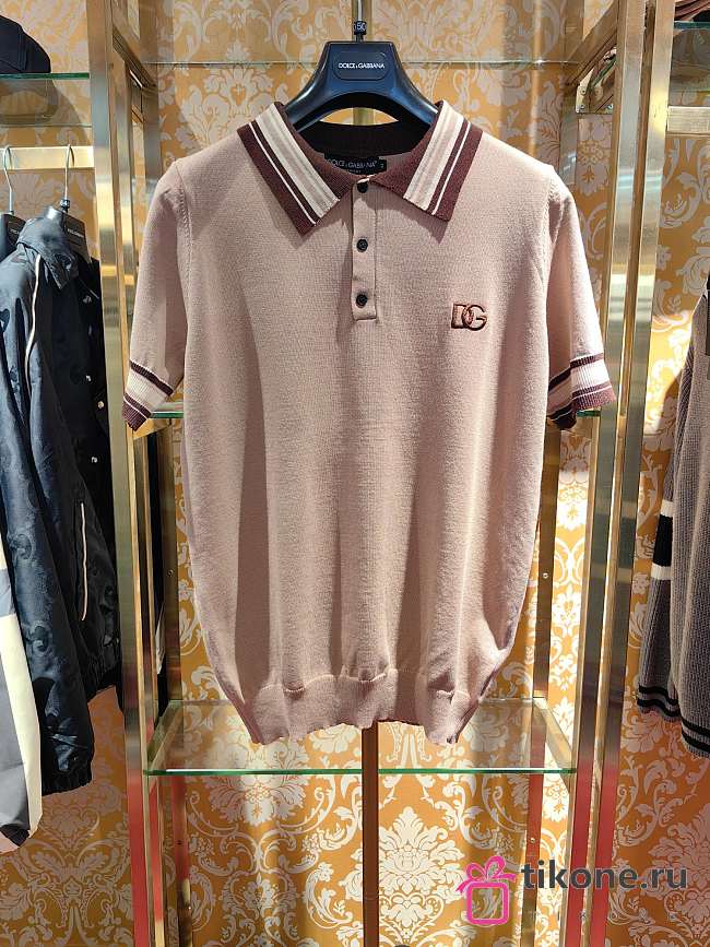 Dolce & Gabbana Logo Embroidery Silk Polo Shirt Beige - 1