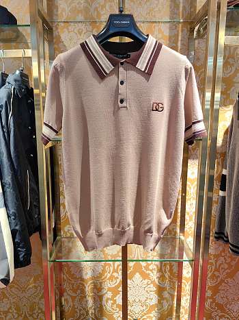 Dolce & Gabbana Logo Embroidery Silk Polo Shirt Beige