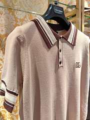 Dolce & Gabbana Logo Embroidery Silk Polo Shirt Beige - 4