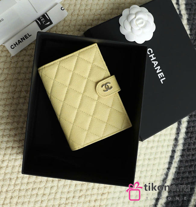 Chanel Caviar Quilted Passport Holder Light Yellow - 14x10.5x2cm - 1