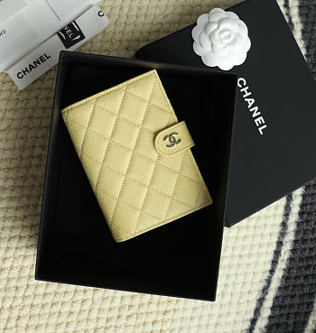 Chanel Caviar Quilted Passport Holder Light Yellow - 14x10.5x2cm