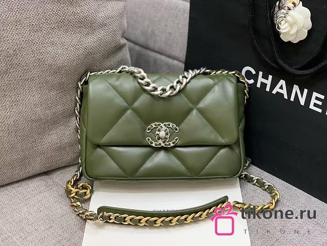 Chanel 19 Handbag Shiny Lambskin Khaki - 16x26x9cm - 1