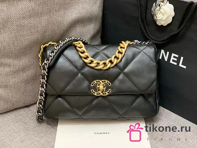 Chanel 19 Large Handbag Shiny Lambskin Black Gold Hardware - 30x20x10cm - 1