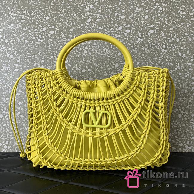 Valentino Garavani AllKnots Woven Leather Shopper in Yellow - 38x34x7cm - 1