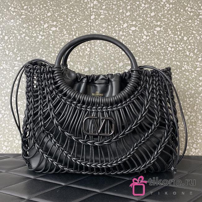 Valentino Garavani AllKnots Woven Leather Shopper in Black - 38x34x7cm - 1