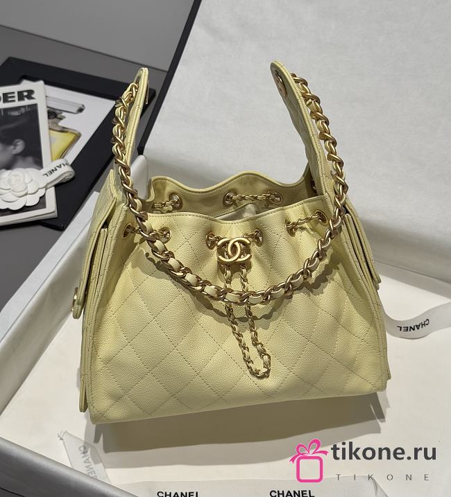 Chanel 25 Handbag Small Grained Calfskin Gold Tone Metal Light Yellow - 30x26x14cm - 1