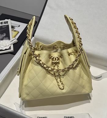 Chanel 25 Handbag Small Grained Calfskin Gold Tone Metal Light Yellow - 30x26x14cm
