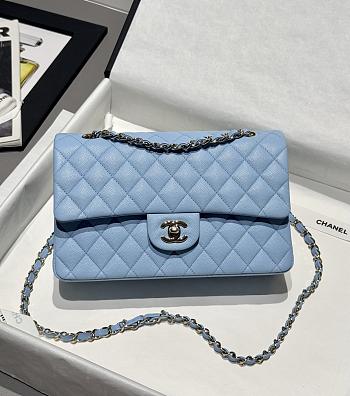 Chanel Classic Blue Caviar Silver Hardware Bag - 15.5×25.5×6.5cm