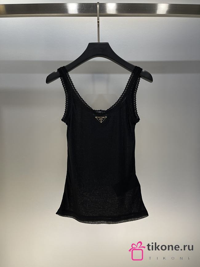 Prada Ribbed Cotton Top Black - 1
