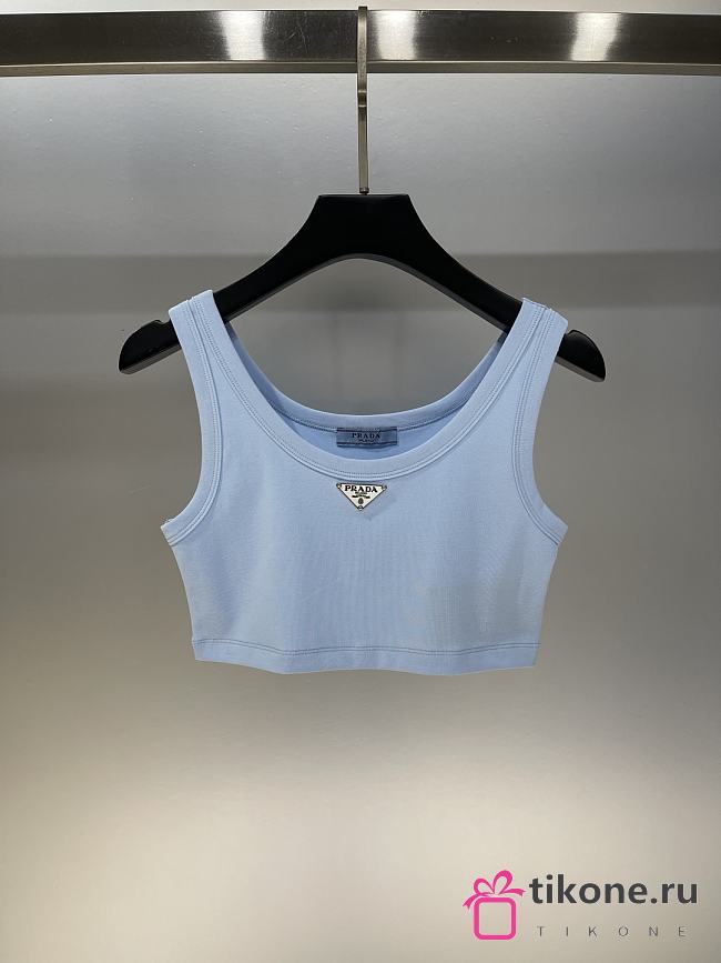 Prada Ribbed Jersey Tank Top Blue - 1