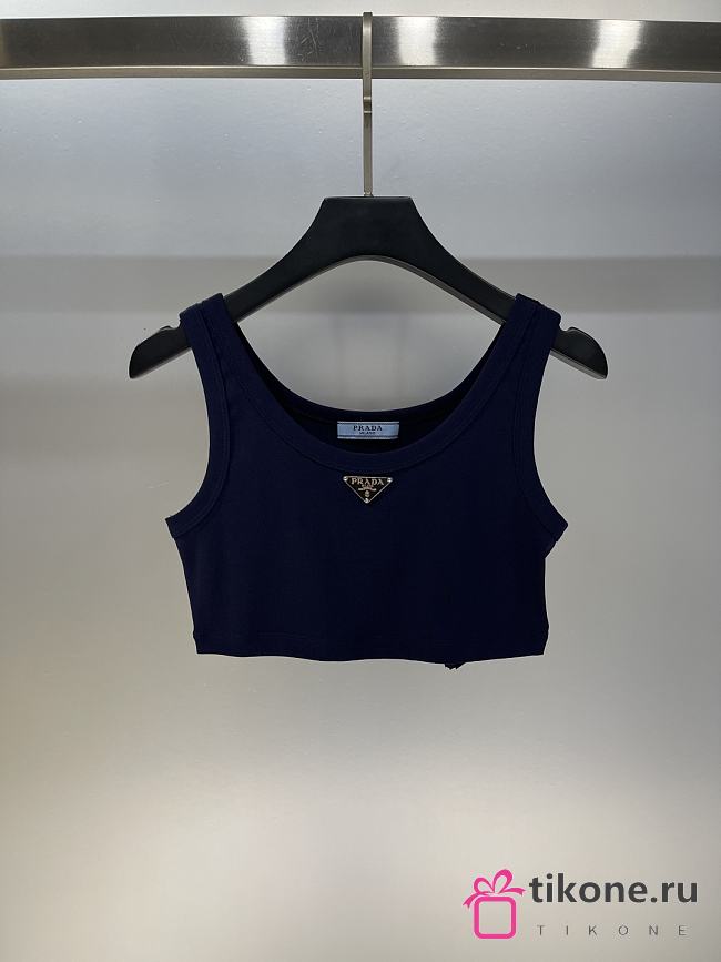 Prada Ribbed Jersey Tank Top Navy - 1