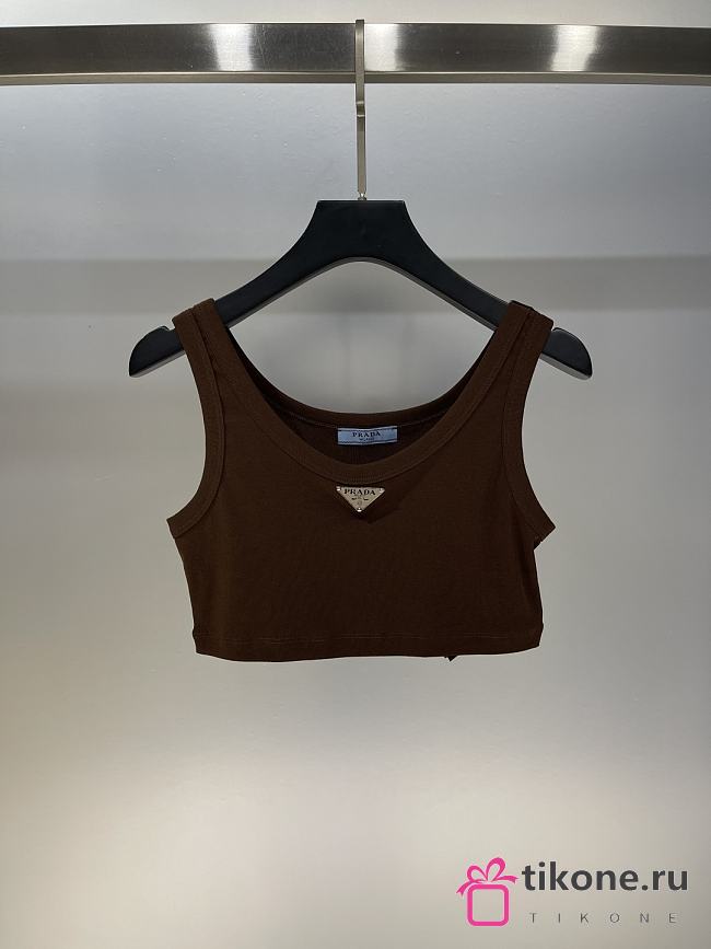 Prada Ribbed Jersey Tank Top Brown - 1