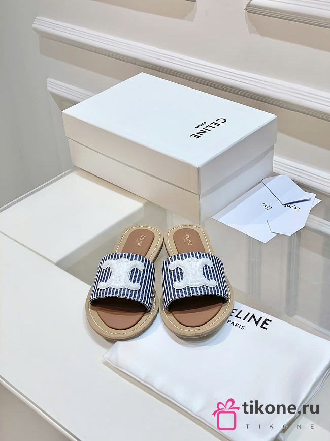 Celine Mules En Toile Triomphe Marine Taille Navy Blue - 1