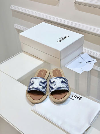 Celine Mules En Toile Triomphe Marine Taille Navy Blue