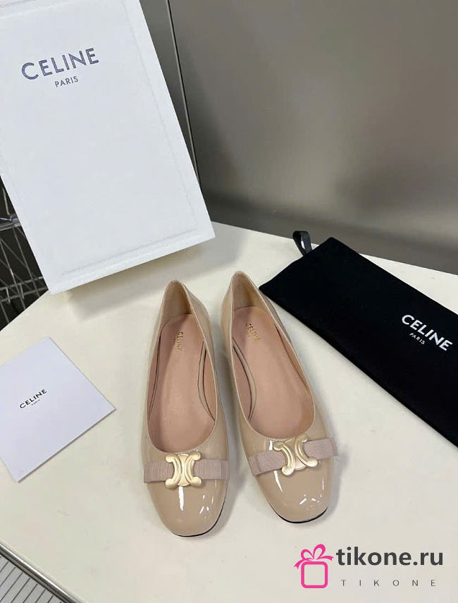 Celine Beige Patent Leather Pumps  - 1