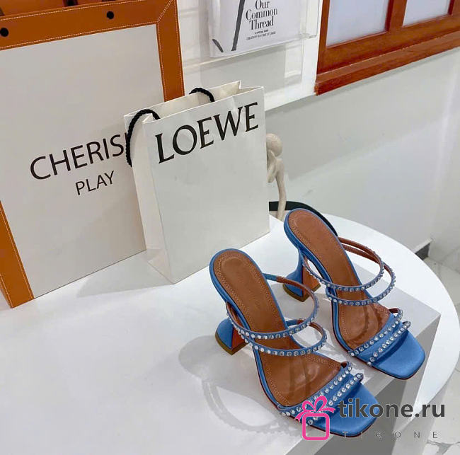Amina Muaddi Blue Naima Crystal Heeled Sandals - 1