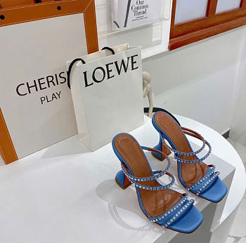 Amina Muaddi Blue Naima Crystal Heeled Sandals