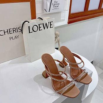 Amina Muaddi Beige Naima Crystal Heeled Sandals