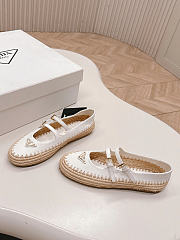 Prada Ivory Nappa Leather And Raffia Ballerinas  - 4