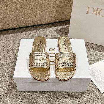 Dior Or D Lane Slide Gold-Tone Openwork Microcannage Laminated Calfskin