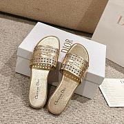 Dior Or D Lane Slide Gold-Tone Openwork Microcannage Laminated Calfskin - 3