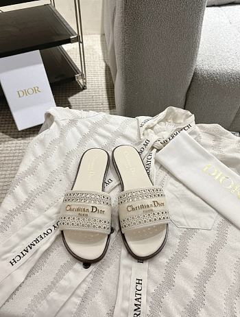 Dior Or D Lane Slide White Openwork Microcannage Laminated Calfskin