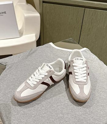 Celine Jogger Low Lace-up Sneaker In Calfskin and Suede Calfskin Burgundy Gray